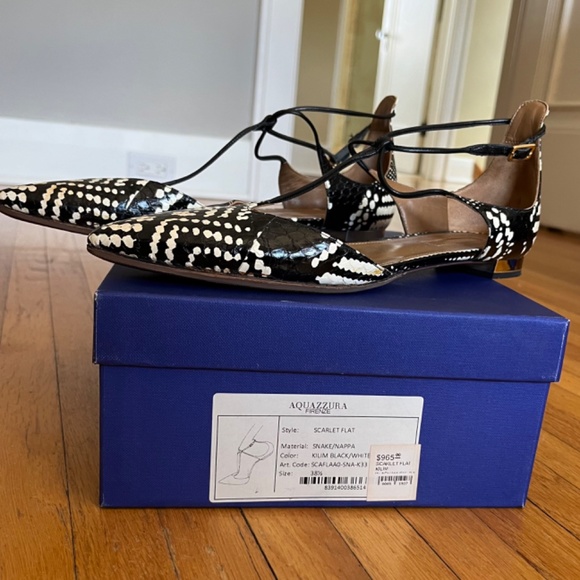 Aquazzurra Leather snake-print Scarlet Flat - Picture 2 of 14